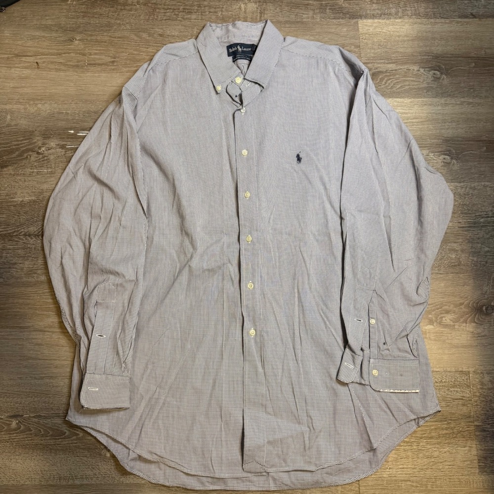 Ralph Lauren Yarmouth Mens 17.5 34/35 Navy White Oxford Button Down Shirt